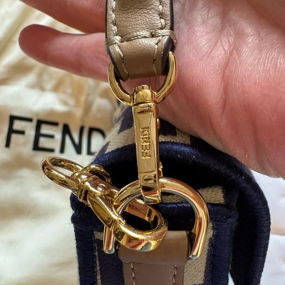Fendi Baguette Blue and White Crossbody Bag with Iconic Monogram - Picture 9 of 12